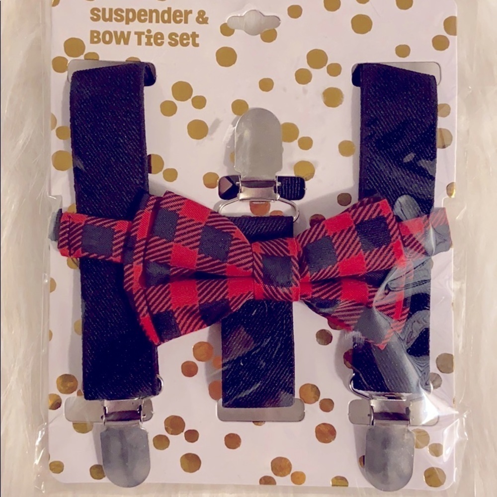 Her Accessories Children’s Holiday Black & Red Checkered Suspenders Bow Set NTW